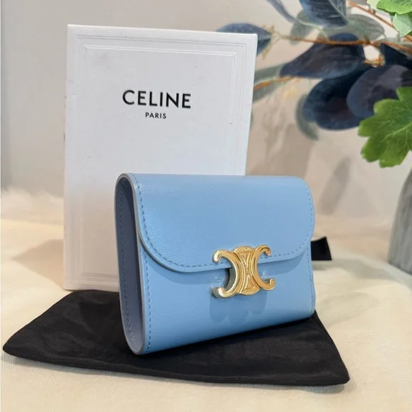 SOLD‼️Celine Triomphe Calf Leather Trifold Wallet In Arctic Blue - Picture 6 of 17